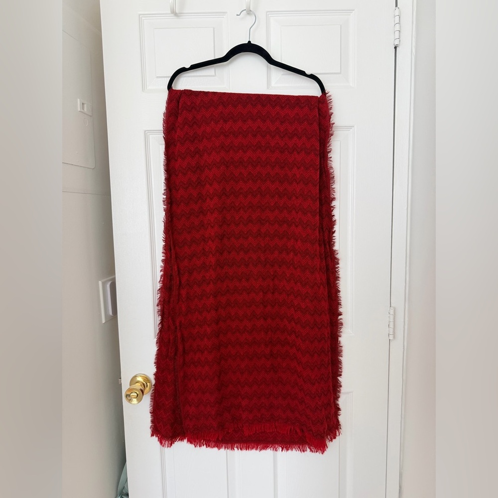 Red Fringe Chevron Patterned Scarf